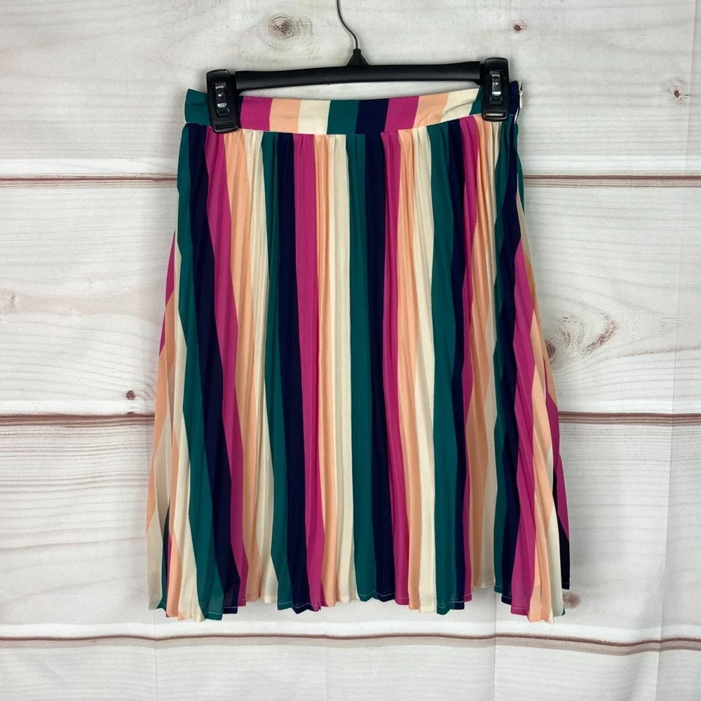 Gibson Skirt Womens XS Accordion Pleated Striped Colorful‎ Knee Length A-Line
